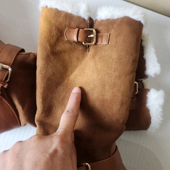 Rampage girls Lace Up brown Micro Suede Faux Fur girls Boots size 4 - Picture 15 of 15